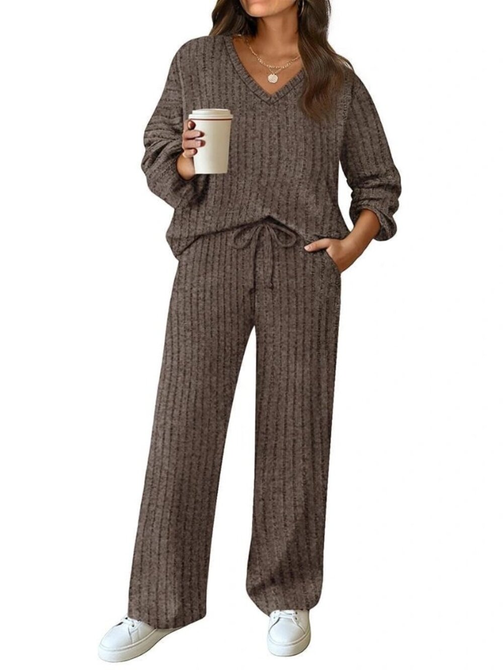 Plus Size Suits For Women 2 Piece Outfits Sweater Top & Wide Leg Pants XL-5XL